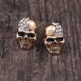 thumbnail image 3 of EeaseMX 1 par de pendientes vintage de calavera con diamantes de imitación, de aleación, con cabeza de esqueleto de Halloween, para mujer (dorados)., 3 of 7