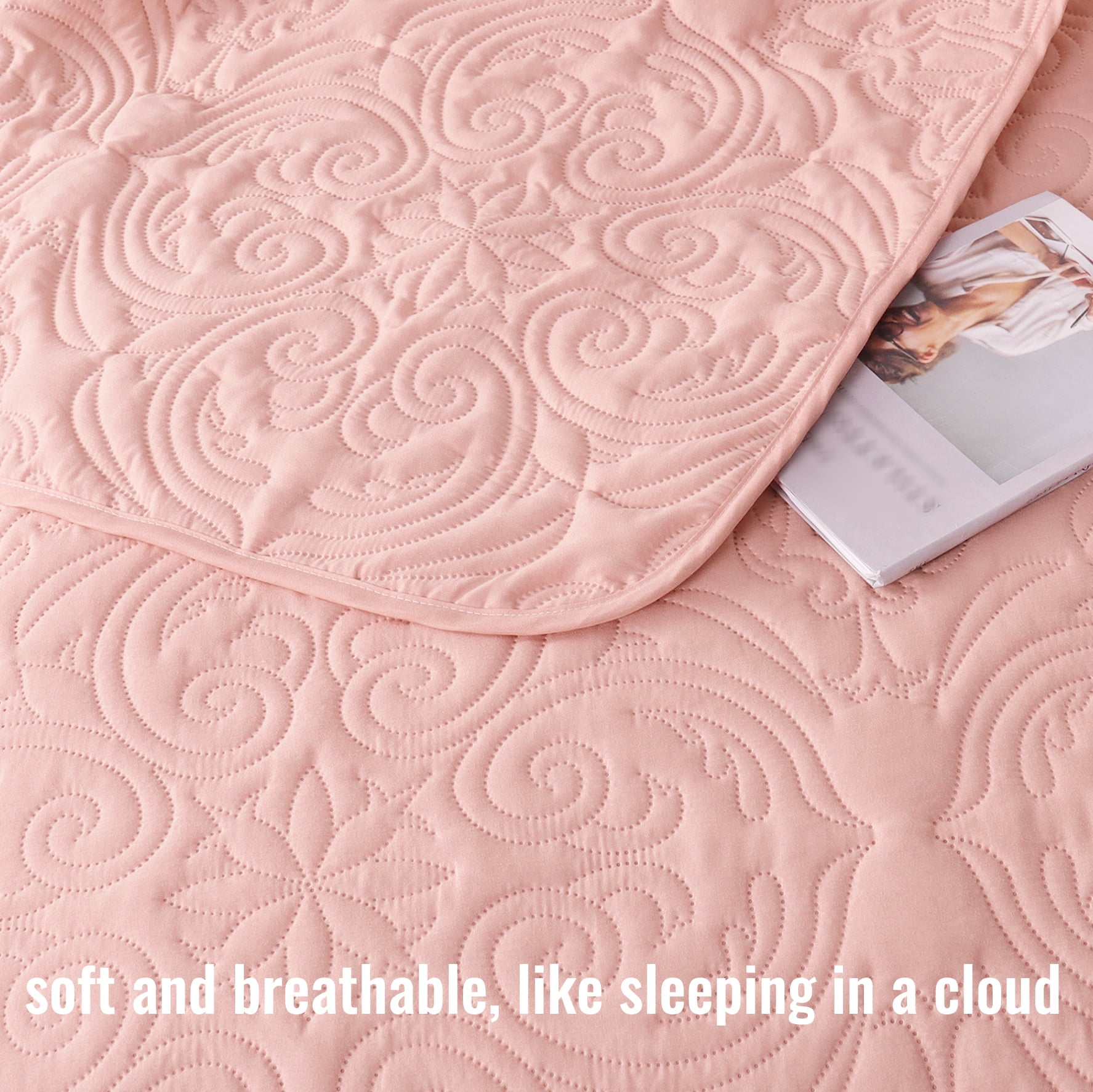 Exclusivo Mezcla King Quilt Bedding Set, Lightweight Vintage King Size Quilts with Pillow Shams, Soft Bedspreads Coverlets for All Seasons (104"x96", Blush Pink)