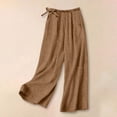 thumbnail image 2 of Linen 3/4 Pants Women Summer Elastic Waist Wide Leg Boho 3/4 Pants Casual Fashion Loose Fit Lounge 3/4 Pants with Pockets Woman Cropped Holiday Tracksuit Bottom Joggers, 2 of 5