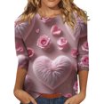 thumbnail image 2 of Women's Valentine's Day Print Fashion Casual 3/4 Sleeve Round Neck Top, Lightweight Comfortable Blouse for Spring and Summer Outfits,Light pink,XL, 2 of 6