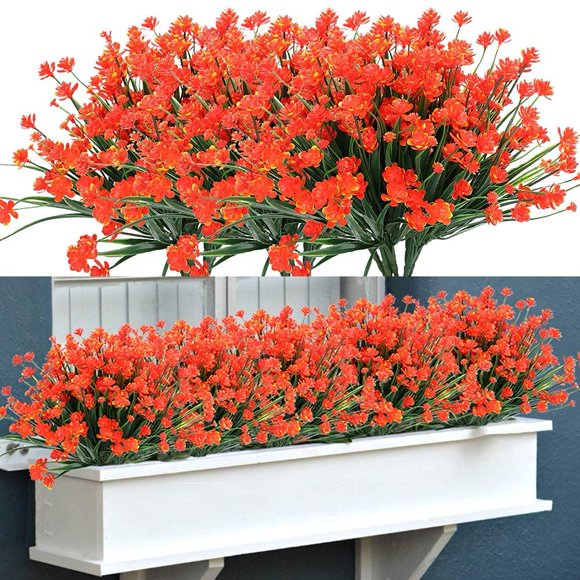 10 Pcs Fleurs de Camélia Artificielles pour l'Extérieur, Fleurs Factices Résistantes aux UV pour Jardin de Tombe Maison Mariage (Orange)
