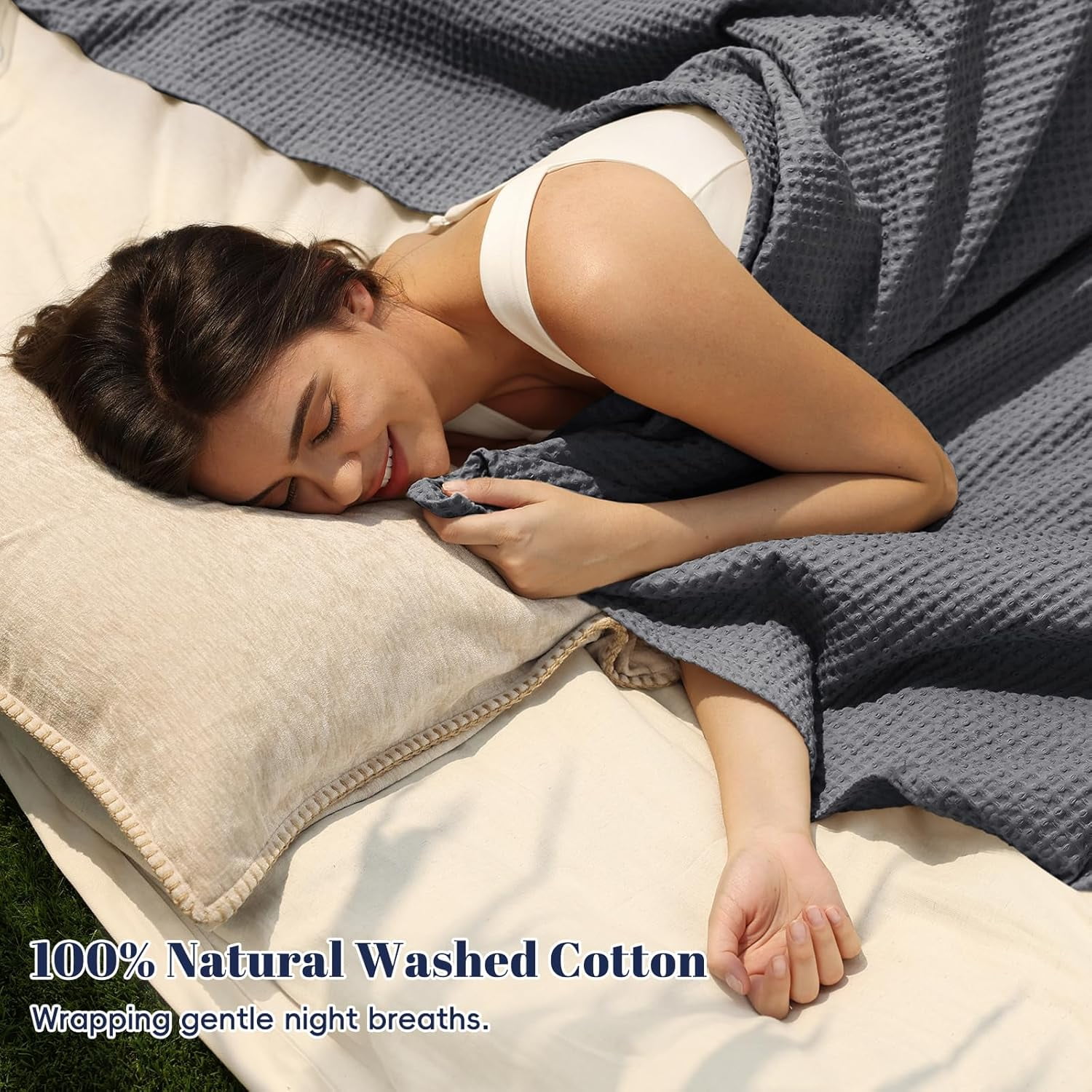 PHF Cotton Waffle Weave Blanket Twin Size for Bed, Lightweight Breathable Blanket for Couch, Home Decor Gift, Charcoal, 66"x 90"