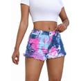 thumbnail image 3 of Women's Plus Size Tie Dye Jean Ripped Distressed Frayed Raw Hem Stretchy Denim Shorts Blue 4XL, 3 of 9
