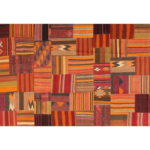 Ahgly Company Machine Washable Indoor Rectangle Contemporary Papaya Orange Area Rugs, 7' x 10'