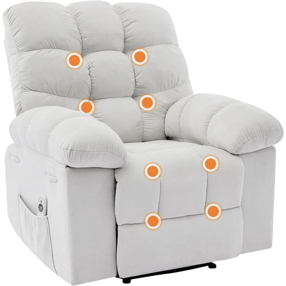 Recliner Chair, Wide Rocker Chair, Rocking Chair with Massage and Heat, Heat Ergonomic Overstuffed Breathable Fabric Reclining Chair with 2 Side Pockets, Remote Control, Living Room, Bedroom