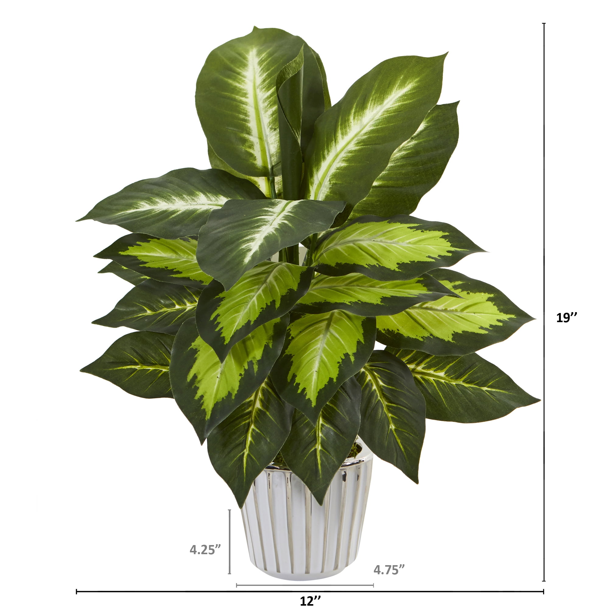 Nearly Natural 19in. Dieffenbachia Artificial Plant in White Vase (Set of 2)