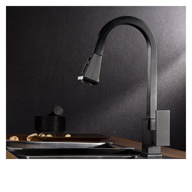 Kitchen Faucets Square Black Single Handle Pull Out Kitchen Tap Single Hole Swivel 360 Degree Rotation Water Mixer Tap ,Effortless Installation