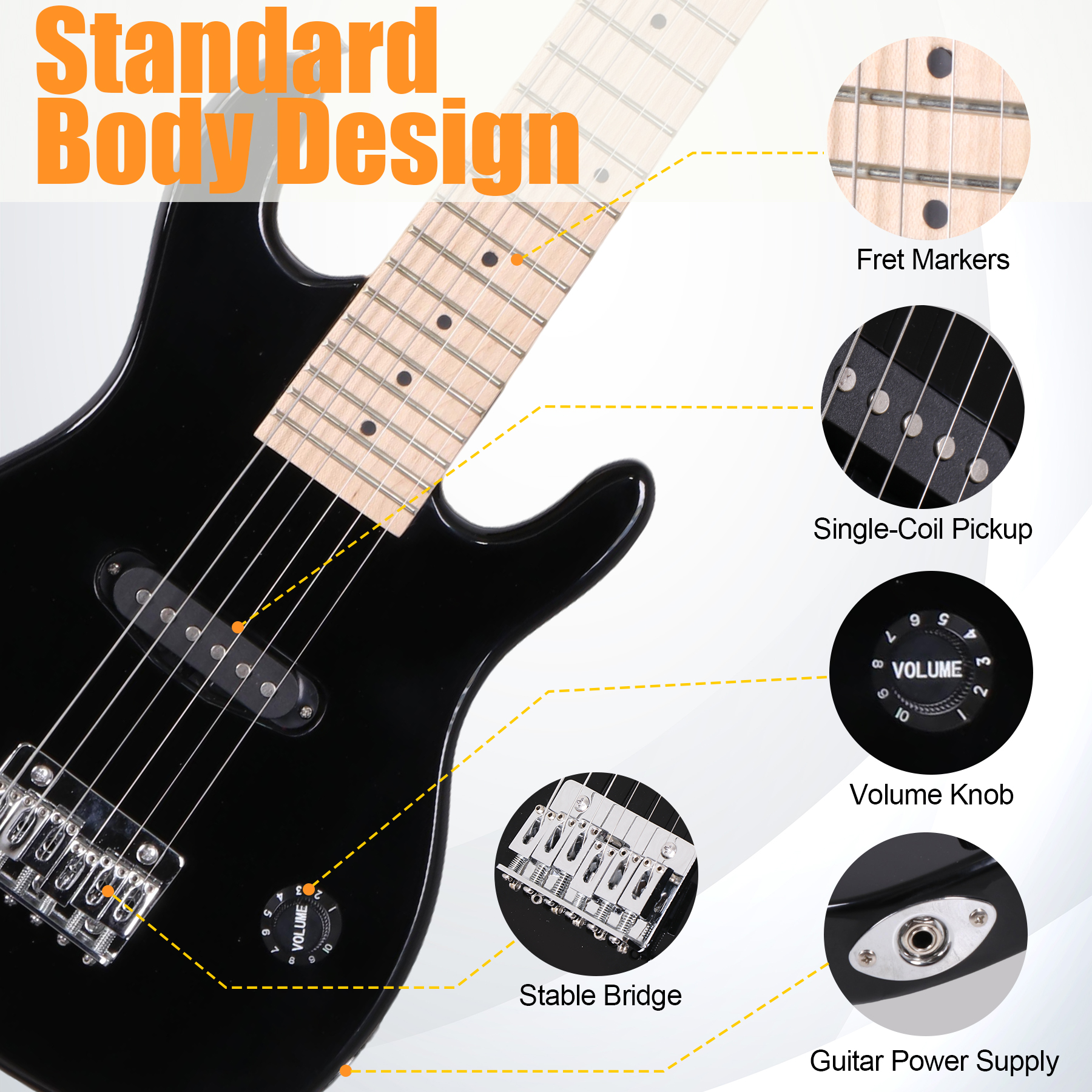 ZenSports 30-Inch Kids Electric Guitar 3/4 Size Beginner’s Guitar W/Amp & Accessories Pack, Right-Handed Black