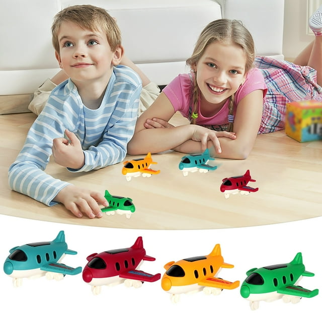 Yrmaups 4Pcs InertialToyCar,Children'sSimulation Vehicle Set, Mini Bus Motorcycle Helicopter Model, for Playroom, Travel, Birthday Gift