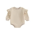 thumbnail image 1 of ZAXARRA Infant Baby Girl Sweatshirt Jumpsuit Solid Color Round Neck Ruffled Long Sleeve Romper Toddler Clothes, 1 of 6