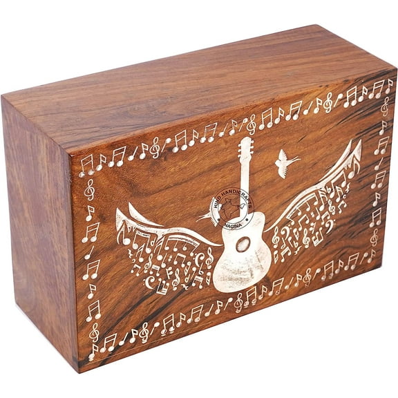 Handcrafted Angel Wings Guitar Wooden Cremation Urns for Human Ashes Adult Large - Tree of Life Funeral Urn Box - Burial Urns for Columbarium (250 LB - Rosewood, Music)
