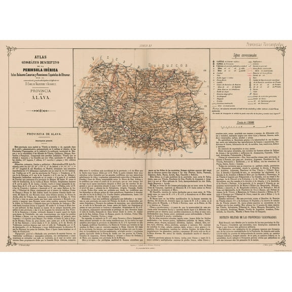 Historic Map - Alava Province Spain - Valverde 1880 - Vintage Wall Art