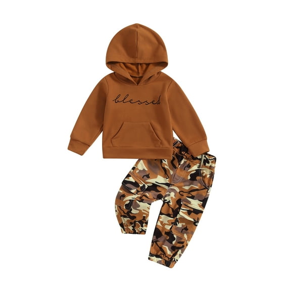 Bagilaanoe 2PCS Toddler Baby Girl Long Pants Set Letter Print Long Sleeve Hoodie Pullover Tops Camouflage Sweatpants 12M 18M 24M 3T 4T 5T Kids Casual Sweatsuits
