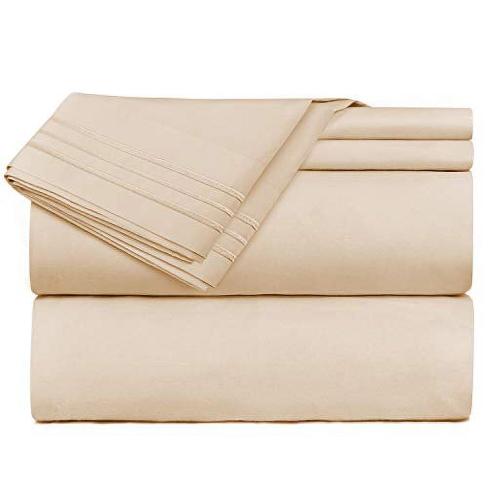 Clara Clark Premier 1800 Microfiber Collection 3-Line Bed Sheet Set, King Size, Beige