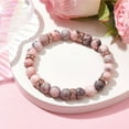 thumbnail image 2 of 8.5mm Round Natural Pink Zebra Jasper Beaded Stretch Bracelets Brass Rhinestone Spacer Bead Bracelets for Women Rose Gold Inner Diameter: 5.6cm, 2 of 4