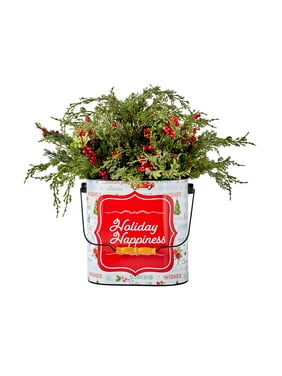 The Pioneer Woman Artificial Bucket Planter, Holiday Happiness