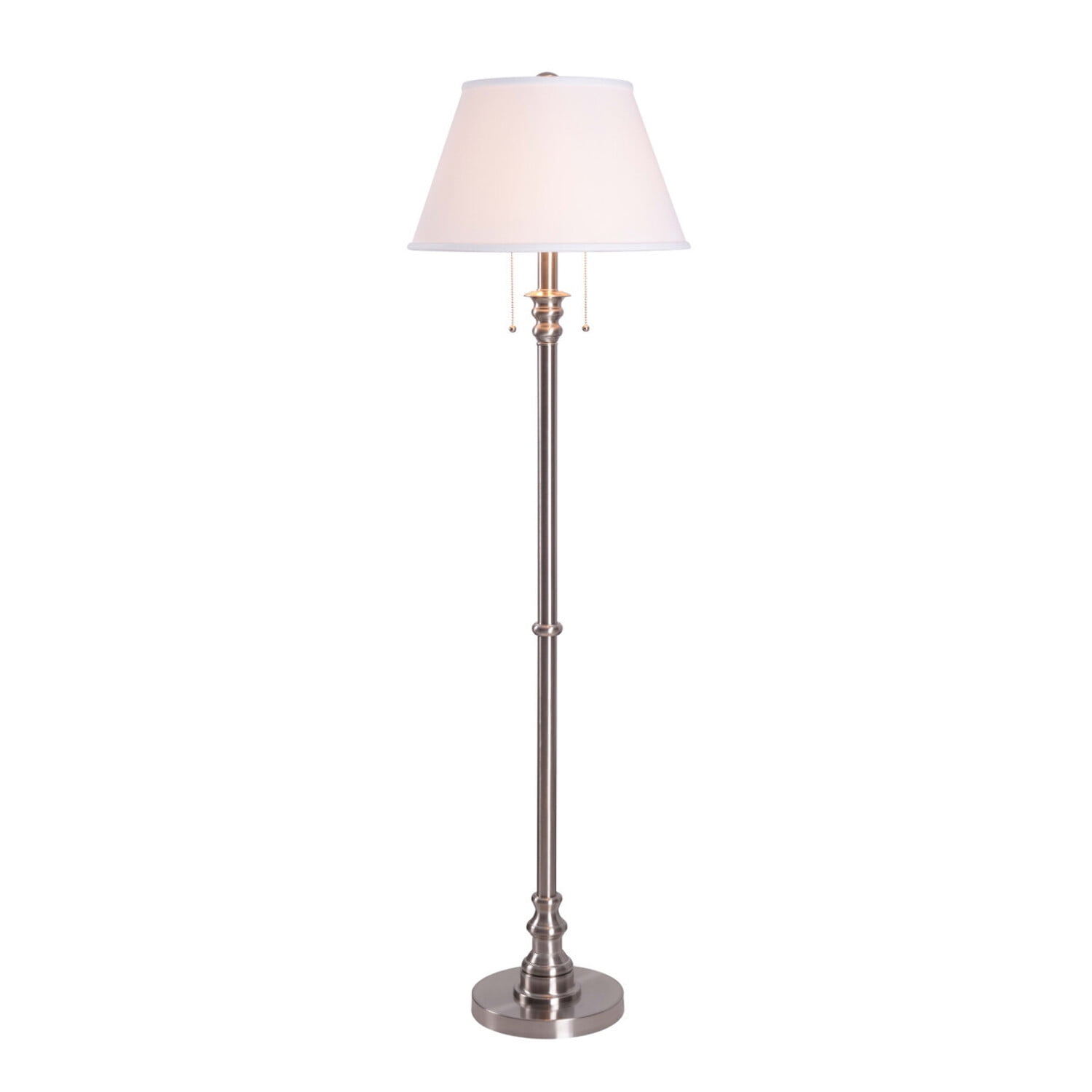 Kenroy Home Spyglass 59.5'' Floor Lamp with Off-White Fabric Empire Shade Traditional Floor Light Fixture for Living Room, Bedroom, or Office, Brushed Steel