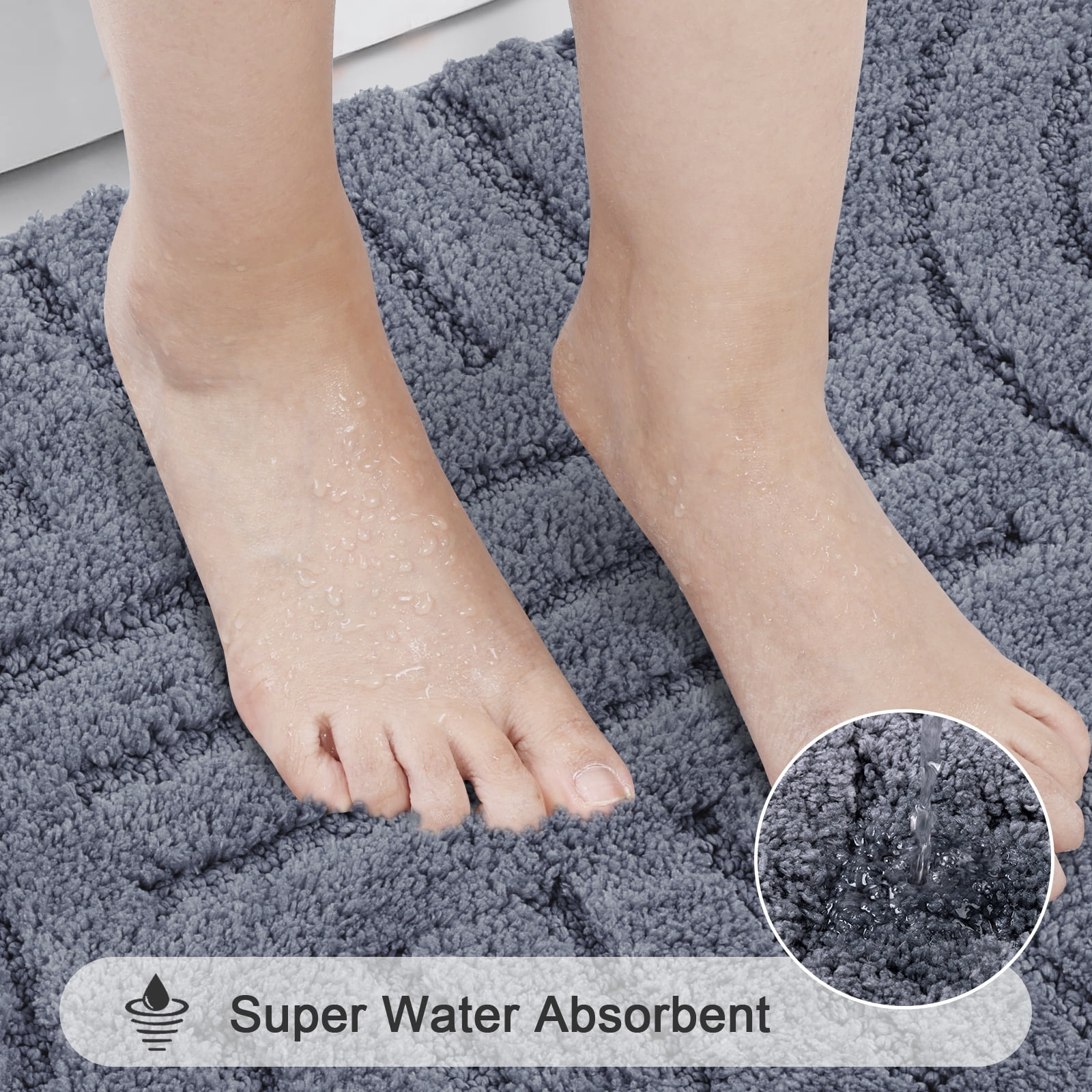 Bathroom Rugs Sets 3 Piece, Soft Absorbent Microfiber Bath Mats and U-Shaped Contour Toilet Rug, Plush Shaggy Bath Mat Set for Bathroom