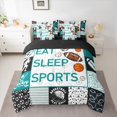 thumbnail image 2 of Homewish Kids Teens Baseball Basketball Football Print Bedding Comforter Set 7 Pieces,Eat Sleep Sports Full Bedding Set Lightweight,Geometric Plaid Fitted Sheet Flat Sheet,Microfiber Bedroom Decor, 2 of 8