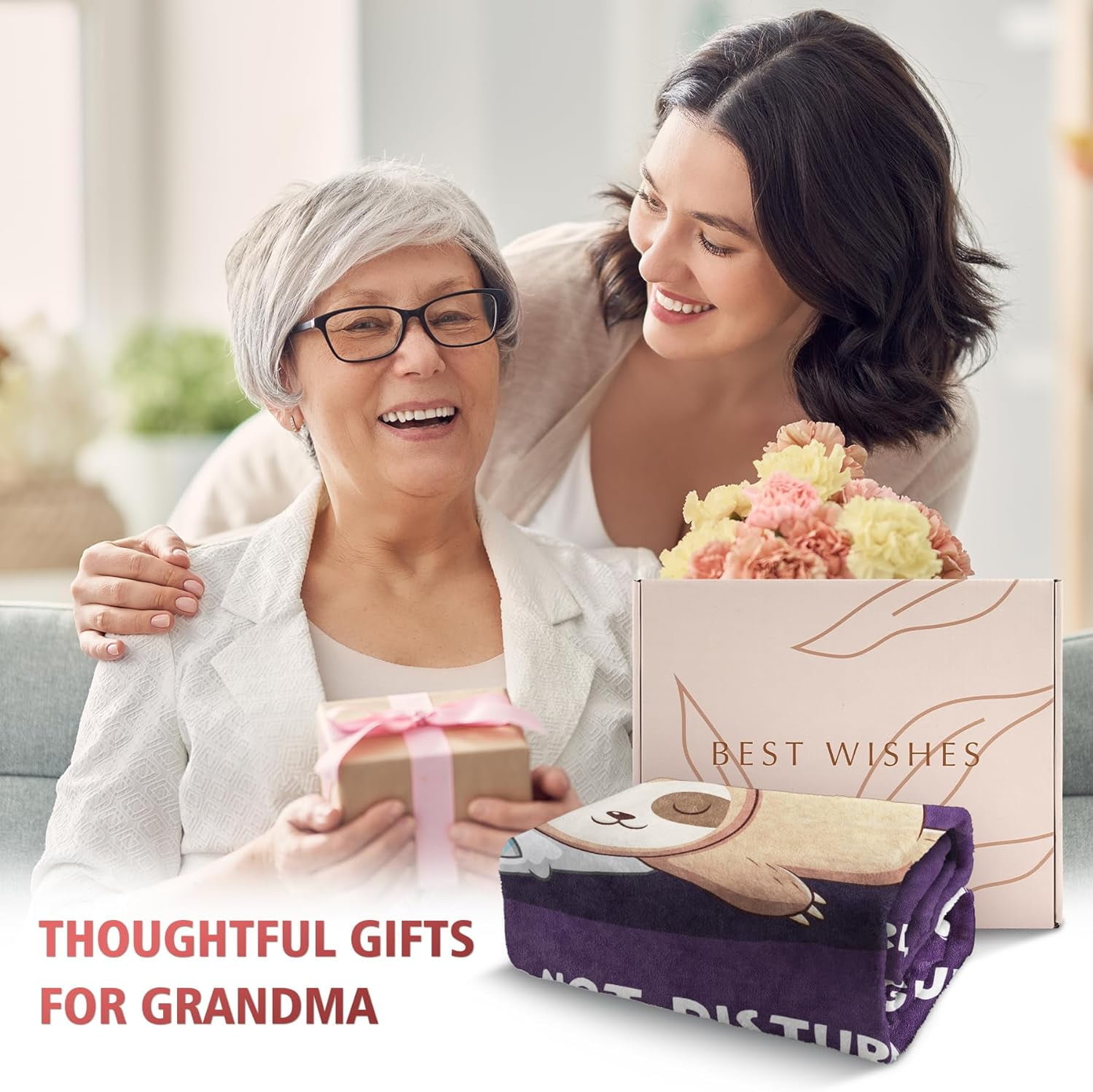 Funny Grandma Birthday Gifts, Grandma is Charging Sloth Blanket, Gift for Grandmas from Grandkids, Grandmas Gifts for Christmas Mothers Day, Super Soft Blanket for Grandmother