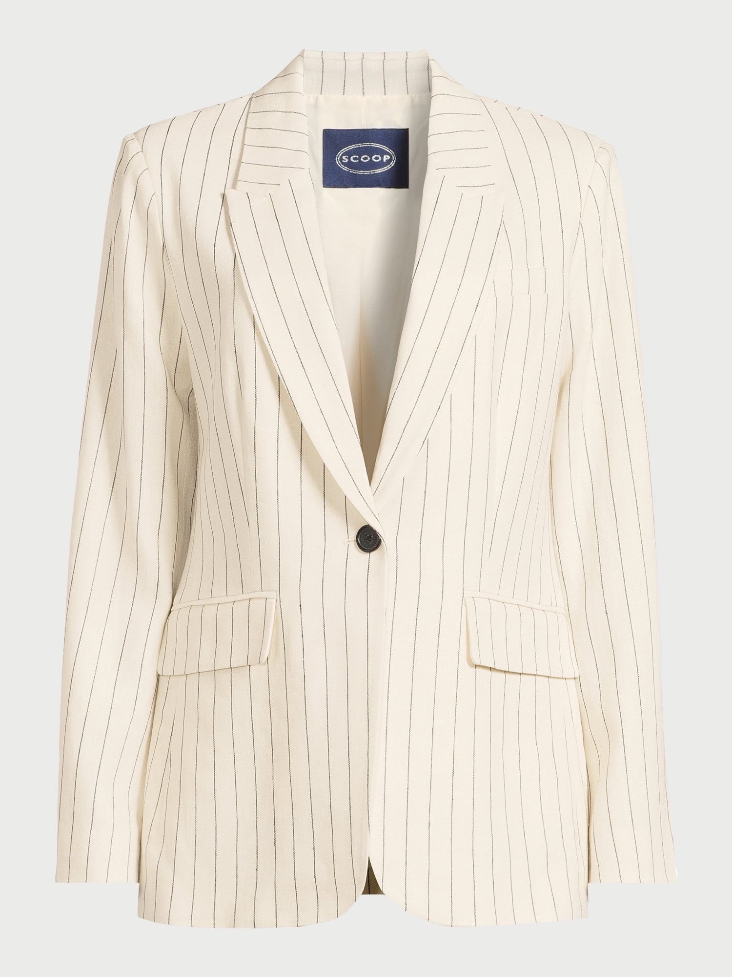Scoop Women's and Women's Plus One Button Linen Blend Blazer