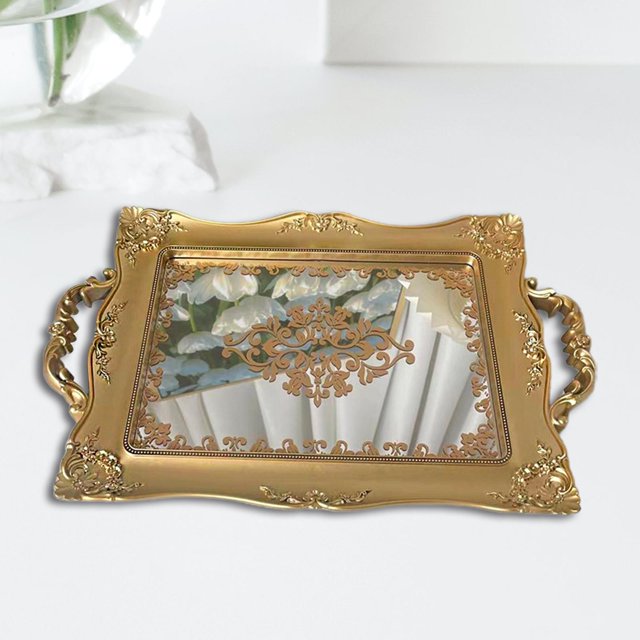 Espejo Bandeja decorativa Almacenamiento de joyas Centro de mesa multiusos Bandeja de tocador de estilo europeo Bandeja de servicio para el hogar Sala 37cmx23.5cm perfecl Bandeja de espejo