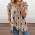 thumbnail image 2 of Vintage Brown Tiles Pattern Womens Summer V Neck Zipper Top Short Sleeve T Shirt Off Shoulder Top Casual Classy Loose Shirts, 2 of 7