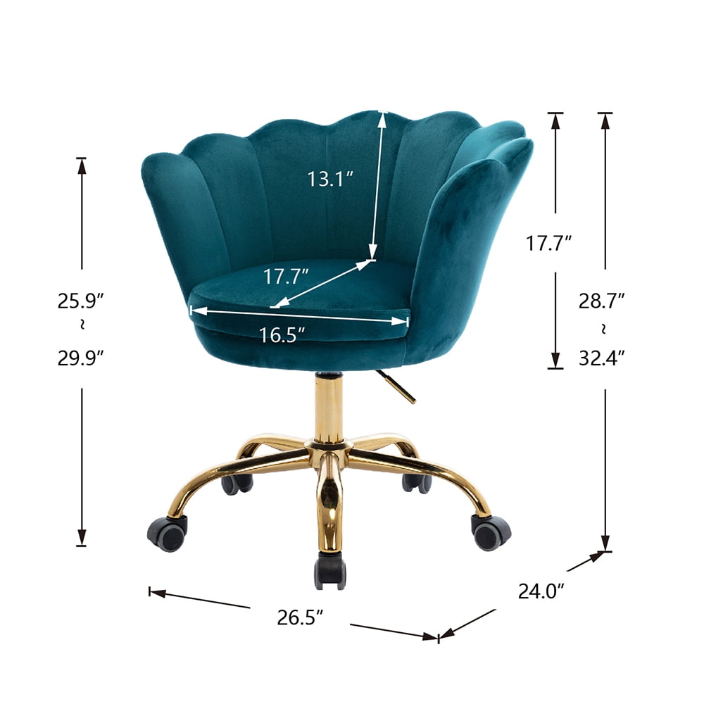 Kepooman Modern Adjustable Swivel Velvet Shell Chairs with Golden Base & Armrest, Blue-Green Kepooman Modern Adjustable Swivel Velvet Shell Chairs with Golden Base & Armrest, Blue-Green