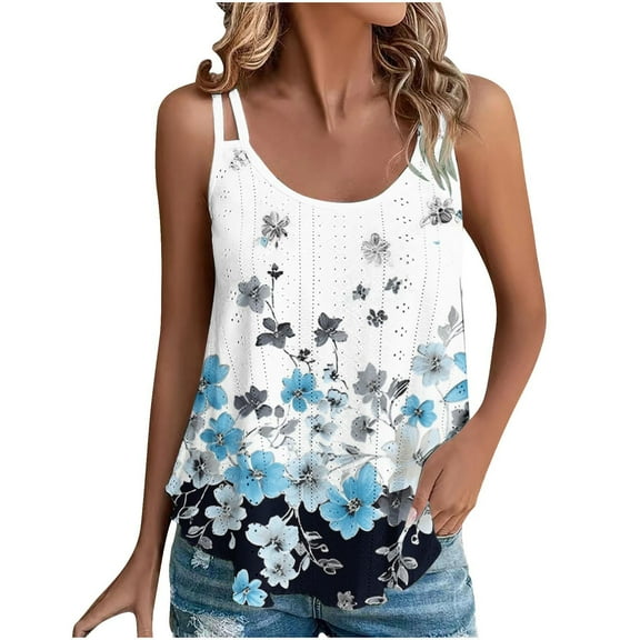 Lindreshi Tank Tops for Women 2024 Loose Fit 2024 Women's Spring and Summer New Tank Eyelet Embroidery Scoop Neck Fashion Print Casual Fashion Top