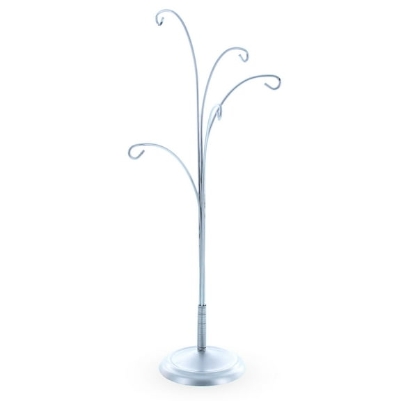 5-Arm Scroll Tree Branches Silver Metal Ornament Display Stand 14.5 Inches (Poland)
