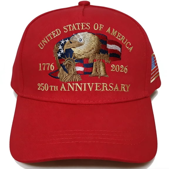 Eagle & Liberty,United States 250th Anniversary Hat,250th Anniversary USA Hat,Bald Eagle Embroidery Patriotic Baseball Red Cap