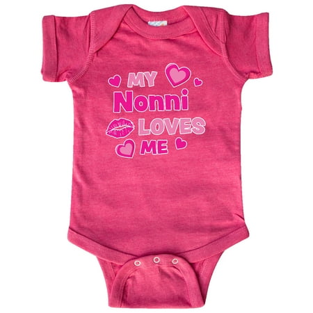 

Inktastic Valentine s Day My Nonni Loves Me Hearts and Lips Gift Baby Boy or Baby Girl Bodysuit