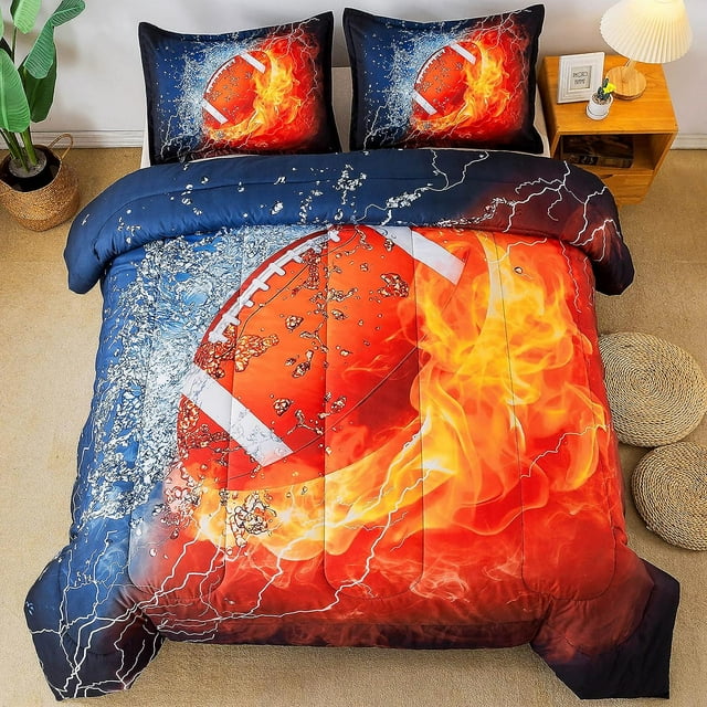Football Comforter Twin(66x90lnch), 2 Pieces(1 Football Comforter and 1 Pillowcase) 3D Sport Football Comforter Set Micr