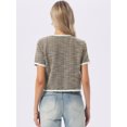 thumbnail image 3 of DARING DIVA Women's Short Sleeve Tweed Jacket Crew Neck Button Front Cropped Cardigan XL Khaki Black, 3 of 5