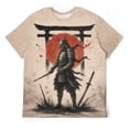 thumbnail image 3 of LAOLIUSN Men’s All Over Print Graphic T-Shirt, Japanese Samurai Ronin Katana Rising Sun Torii Dragon Sakura 3D Printed Streetwear Tee, Short Sleeve Crewneck, S-4XL, 3 of 7