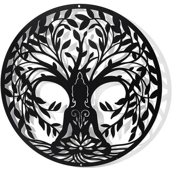 Tree of Life and Metal Wall Art Decor 11.8" Black Wall Hanging Decor Silhouette Wall Art for Home Bedroom Living Room Bathroom Kitchen Office Hotel Wall Decoration Black 1pc