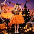 thumbnail image 3 of Mnyotv Halloween Outfits Girls Short Sleeve Mesh Dress with Witch Hats and Pumpkin Buckets Party Clothes Size 3-4Y, 3 of 7
