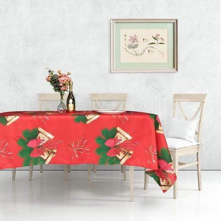 

Trimming Shop Rectangular Tablecloth Washable Polyester Table Cover Protector Jingle Bell Printed Wipe Clean Water Resistant Table Cloth for Buffet Table Christmas Parties 60 x 84