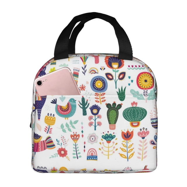 Easygdp Alpaca Flower Bolsa Térmica Premium - Tela Oxford Impermeable, Gran Capacidad, Bolsillo Frontal, Unisex para Trabajo, Escuela, Actividades al Aire Libre y Picnics