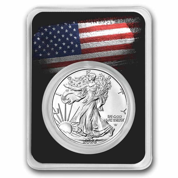 2026 1 oz Silver Eagle - w/American Flag, Black Card, In TEP