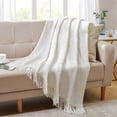 thumbnail image 1 of HTOOQ Couverture Jetée Texturée Douce pour Canapé Sofa Couverture Tricotée Décorative, 5HTOOQ " x 6HTOOQ " Blanc Cassé, 1 of 7