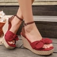 thumbnail image 6 of Narveanno Womens Wedge Platform Sandals Cute Bowknot Open Toe Espadrille High Heels Buckle Ankle Strap Summer Shoes Red 8.5, 6 of 7