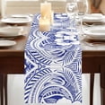 thumbnail image 3 of Polynesia Texture 70 Inch Table Runner, Vintage Traditional Tribe Floral Abstract Art Blue Farmhouse Dresser Scarf Cotton & Linen Tablerunner for Dining/Kitchen Island/Holiday Party Décor 13" x 70", 3 of 9