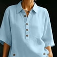 thumbnail image 6 of Cagogo Women Plus Size 2 Piece Set Casual Collared Short Sleeve Shirt Shorts Solid Summer Outfits Tracksuits Lounge Sets Vacation Travel Clothes, Blue M, 6 of 7