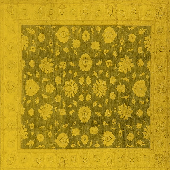Ahgly Company Machine Washable Indoor Square Oriental Yellow Traditional Area Rugs, 5' Square