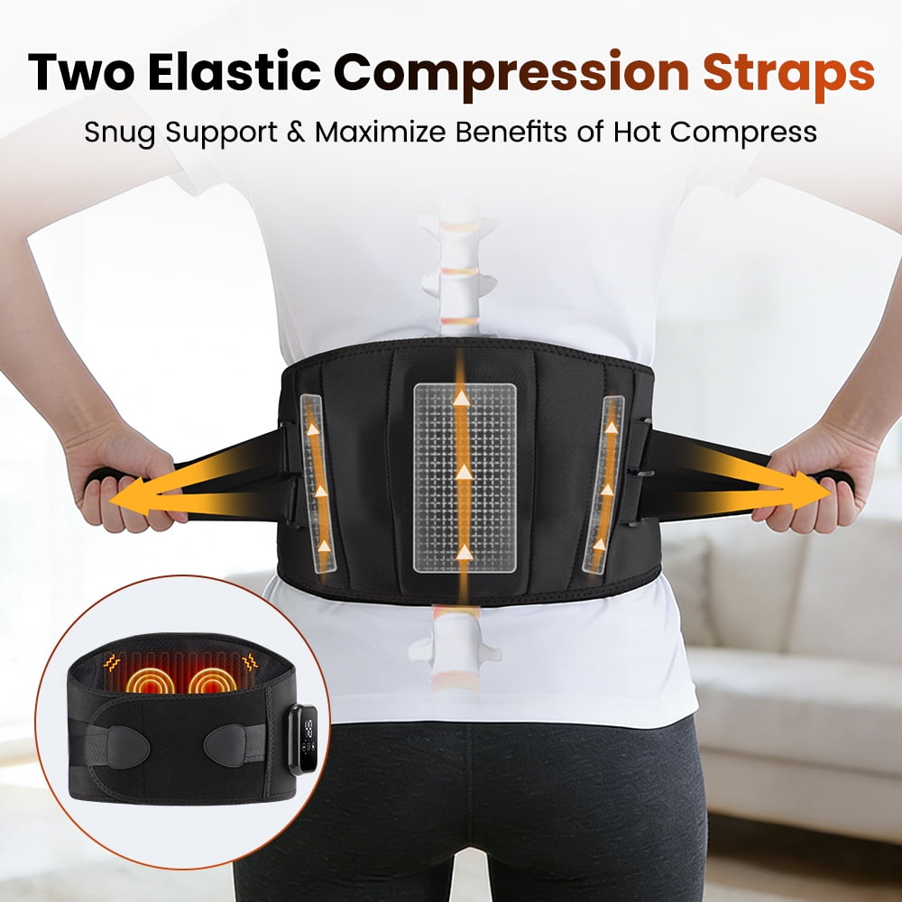 Cordless Heating Pad for Back, Heated Waist Belt Massager, Heated Back Lumbar Support Belt, 3 Heat & Vibration Modes, USB Rechargeable for Relaxation, Black