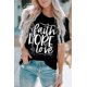 thumbnail image 4 of ABPHQTO Camiseta negra de manga corta con estampado gráfico Faith Hope Love para mujer, 4 of 5