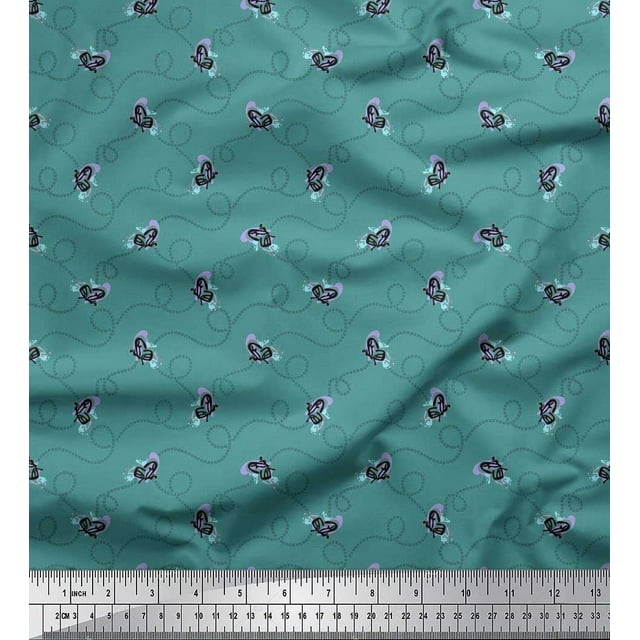 Soimoi Tissu Crêpe polyester Bleu Insectes & Texture Imprimés par Yard 42 Pouces de Large
