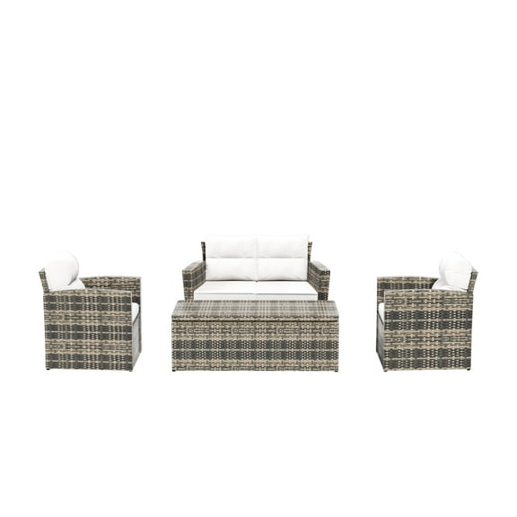 WestinTrends 4-Piece Conversation Set with Back Cushions PE Rattan Furniture, Brown/White
