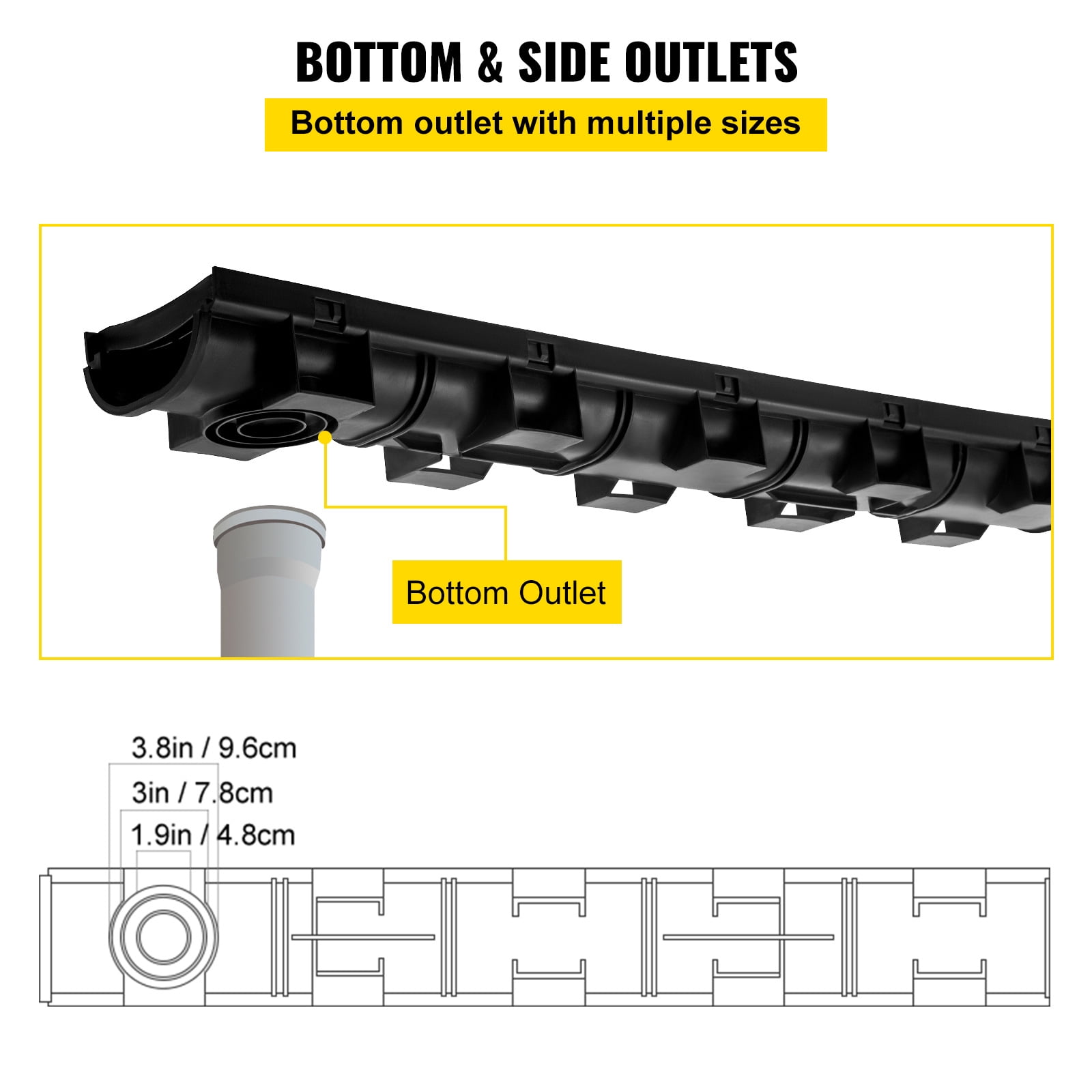 KFFKFF Trench Drain System Channel Drain with Plastic Grate 5.8x3.1" HDPE Drainage Trench, Black Plastic Garage Floor Drain 3x39" Trench Drain Grate